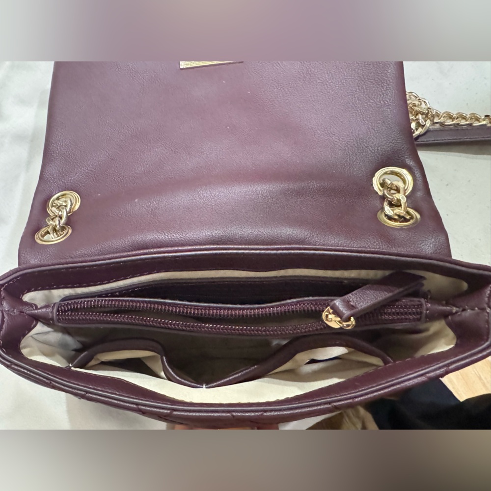 INC International Concepts Quilted Burgundy Crossbody with Gold Chain - Picture 8 of 10
